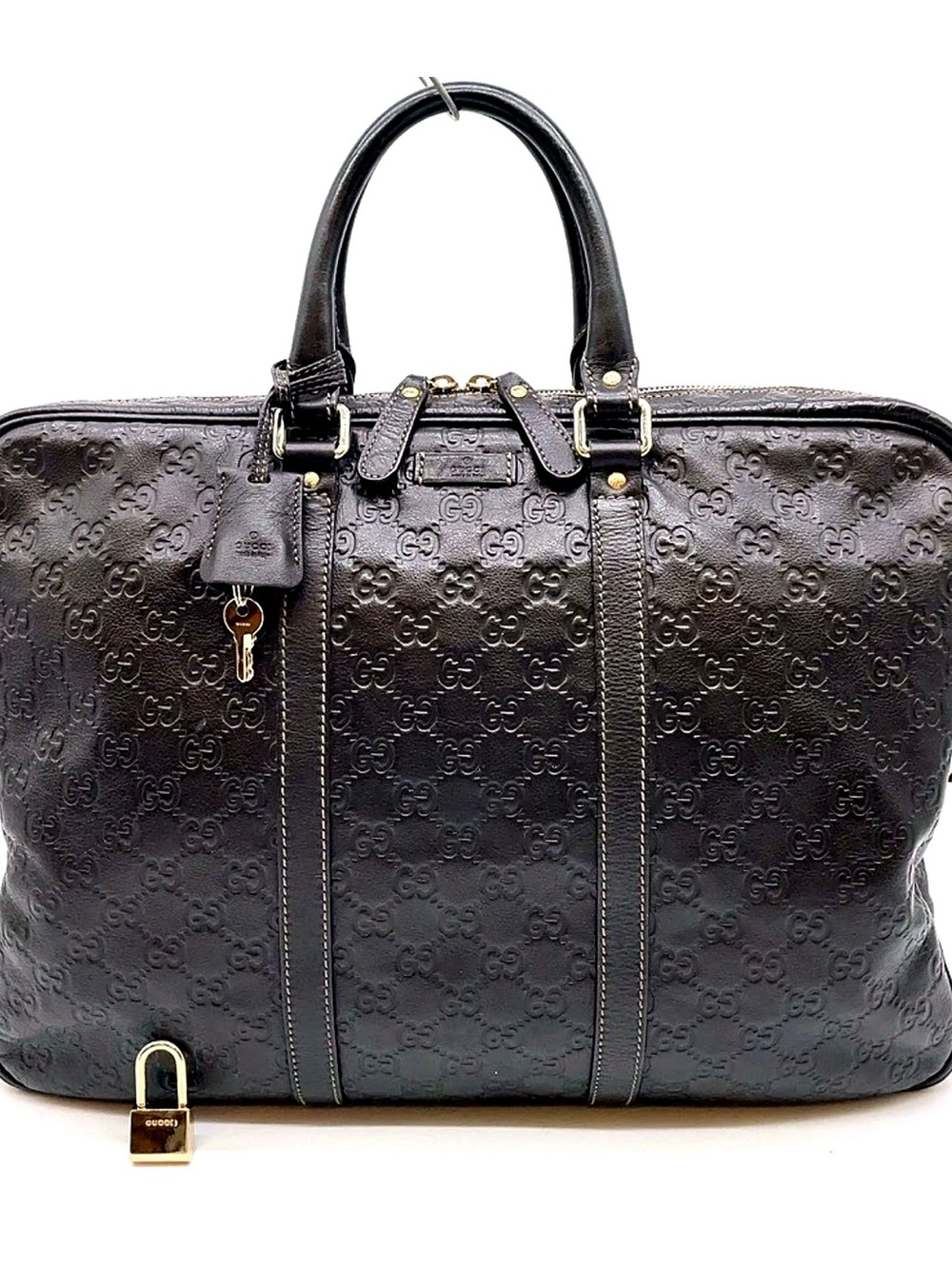 GUCCI Embossed GUCCISIMA Leather Briefcase - Dark Brown PROFESSIONAL